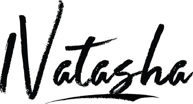 Natasha-Female name Modern Brush Calligraphy on White Background