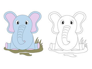 Page of coloring book for children. A cute elephant.  Hand painted animal sketches in a simple style. T-shirt print, label, patch or sticker. Vector illustration.