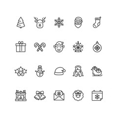Set of Christmas and New Year icons in line style.