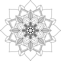 Easy Mandala coloring book simple and basic for beginners, seniors and children. Set of Mehndi flower pattern for Henna drawing and tattoo. Decoration in ethnic oriental, Indian style.