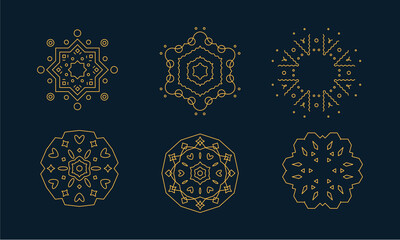 Logo design templates collection. Geometrica Art Deco style linear monograms, symbols set. Emblems for luxury products, boutiques, shops etc. Thin line abstract vector illustrations, editable strokes.