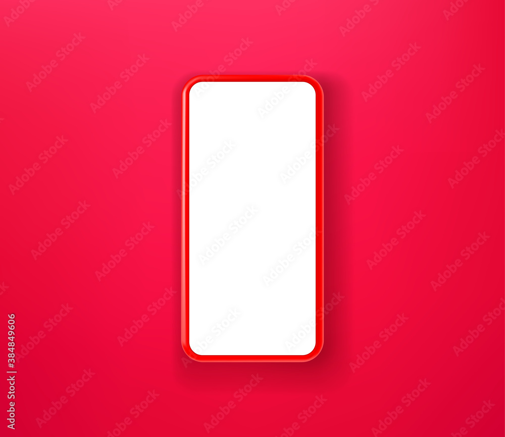 Poster red smartphone on red background vector mockup