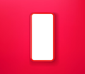 Red smartphone on red background vector mockup