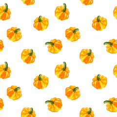 Watercolor hand-drawn pattern. Pumpkin autumn harvest halloween. Illustration isolated on white