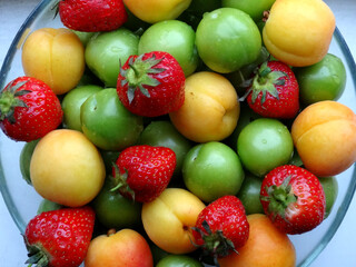 Apricots, strawberries and Turkish green plums.