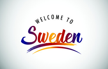 Sweden Welcome To Message in Beautiful Colored Modern Gradients Vector Illustration.