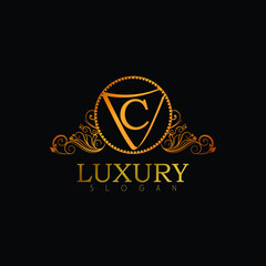 Luxury Logo Design Template For Letter C. Logo Design For Restaurant, Royalty, Boutique, Cafe, Hotel, Heraldic, Jewelry, Fashion. Golden Calligraphy Badge For Letter C.With Arranged Layers
