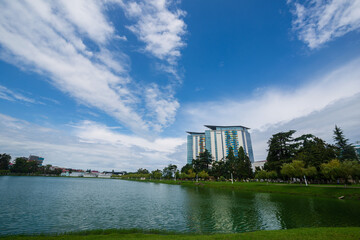 BATUMI, ADJARA, GEORGIA - JULY 1: Batumi Hilton Hotel & Residences on July 1, 2016 in Batumi. This mixed-use development is located adjacent to the Black Sea.
