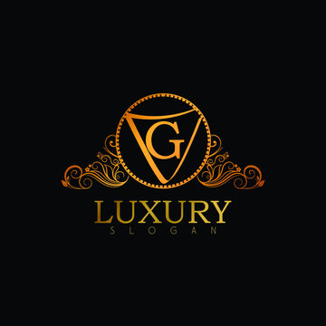 Luxury Logo Design Template For Letter G. Logo Design For Restaurant, Royalty, Boutique, Cafe, Hotel, Heraldic, Jewelry, Fashion. Golden Calligraphy Badge For Letter G.With Arranged Layers