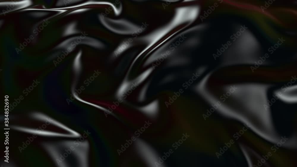 Poster abstract black silky fabric forms beautiful folds in the air in slow motion. 4k 3d animation of wavy