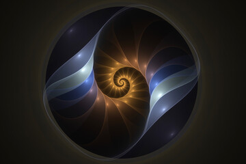 Abstract image. Fractal. Golden spiral in a ball.