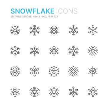 Collection of snowflake outline icons. 48x48 Pixel Perfect. Editable stroke