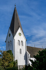 The church of St. Clement , Nebel, Amrum island, Germany. Amrum's largest village, Nebel, is located near the eastern coastline