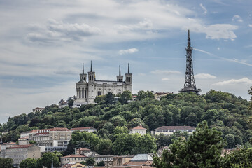 Aerial view of the Lion city skyline. Lyon, Rhone, France.