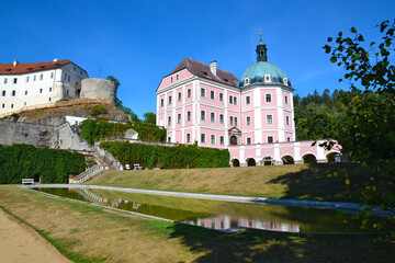 Fototapeta na wymiar Beautiful baroque chateau and gothic castle with gardens in the ancient town of Becov nad Teplou near the spa town of Karlovy Vary, Czech Republic.