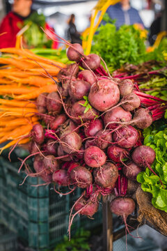 Carrots and Beetroots Display at the Farm Market