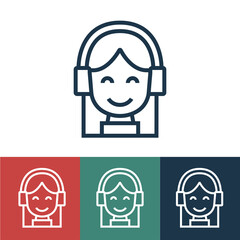 Linear vector icon with girl and winter headphones