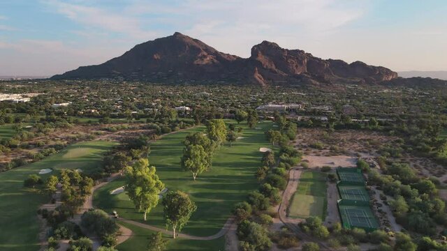 Aerial footage of Camelback Mountain in Phoenix, Scottsdale, Arizona,USA