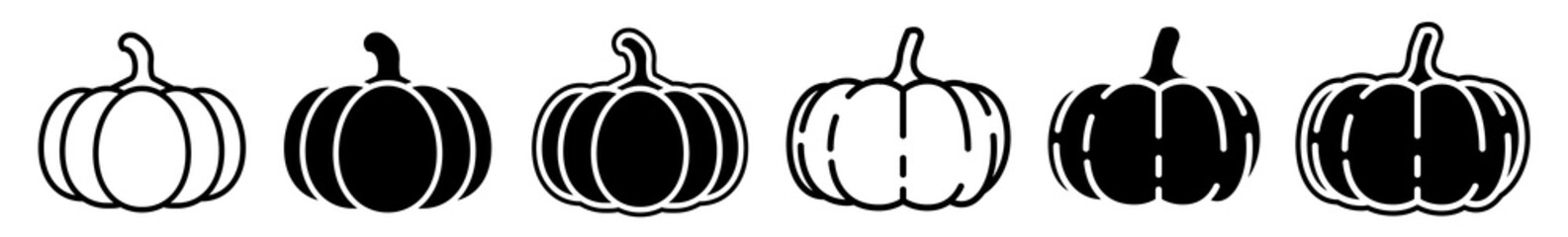 Pumpkin Icon Black |  Pumpkins Illustration | Autumn Gourd Symbol | Halloween Jack-O-Lantern Logo | Cucurbit Sign | Isolated | Variations