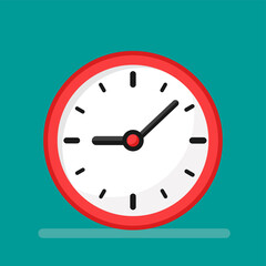 red and white clock. Flat icon isolated on powder blue.