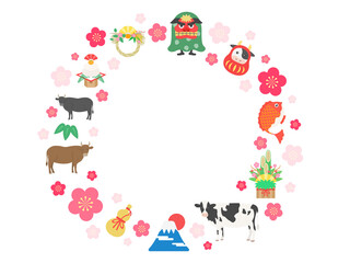 2021年丑年のフレームのイラスト