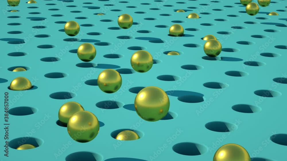 Poster minimalist loop golden spheres geometric abstract background. 3d render animation
