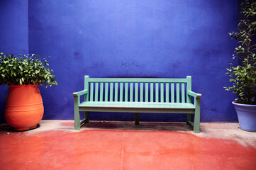 Colorful urban scene bench Morocco