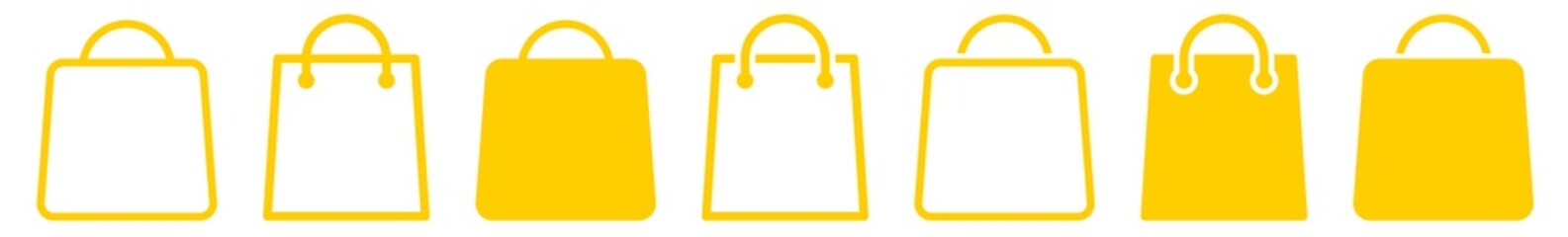 Shopping Bag Icon Yellow | Paper Bags Illustration | Online Shop Symbol | E-Commerce Logo | Commerce Sign | Isolated | Variations