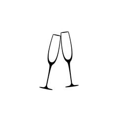 two champagne glasses. flat goblet icon. Black simple pictogram isolated on white background.