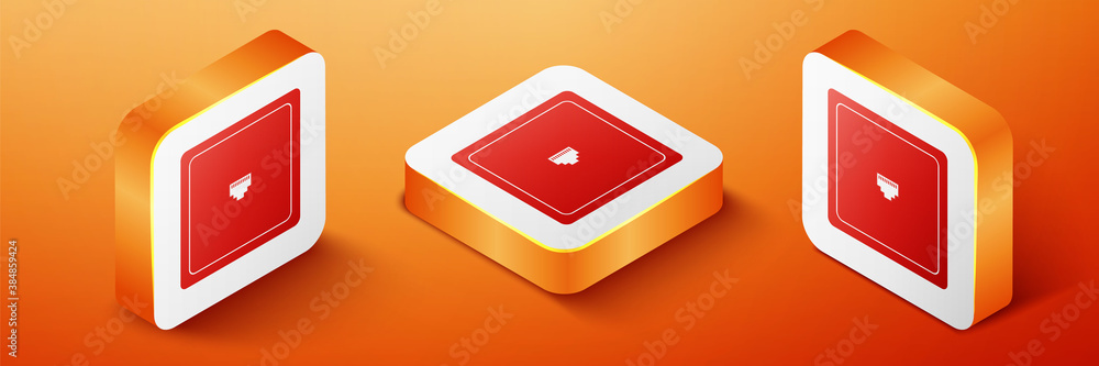 Poster isometric ethernet socket sign. network port - cable socket icon isolated on orange background. lan 