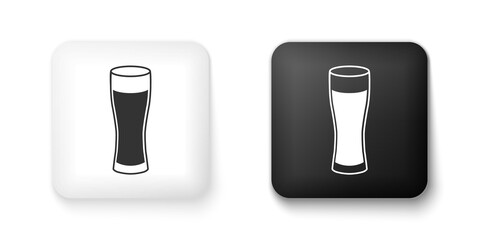 Black and white Glass of beer icon isolated on white background. Square button. Vector.