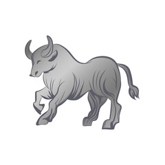 Bull running silhouette vector illustration. Silver ox isolated on white background.