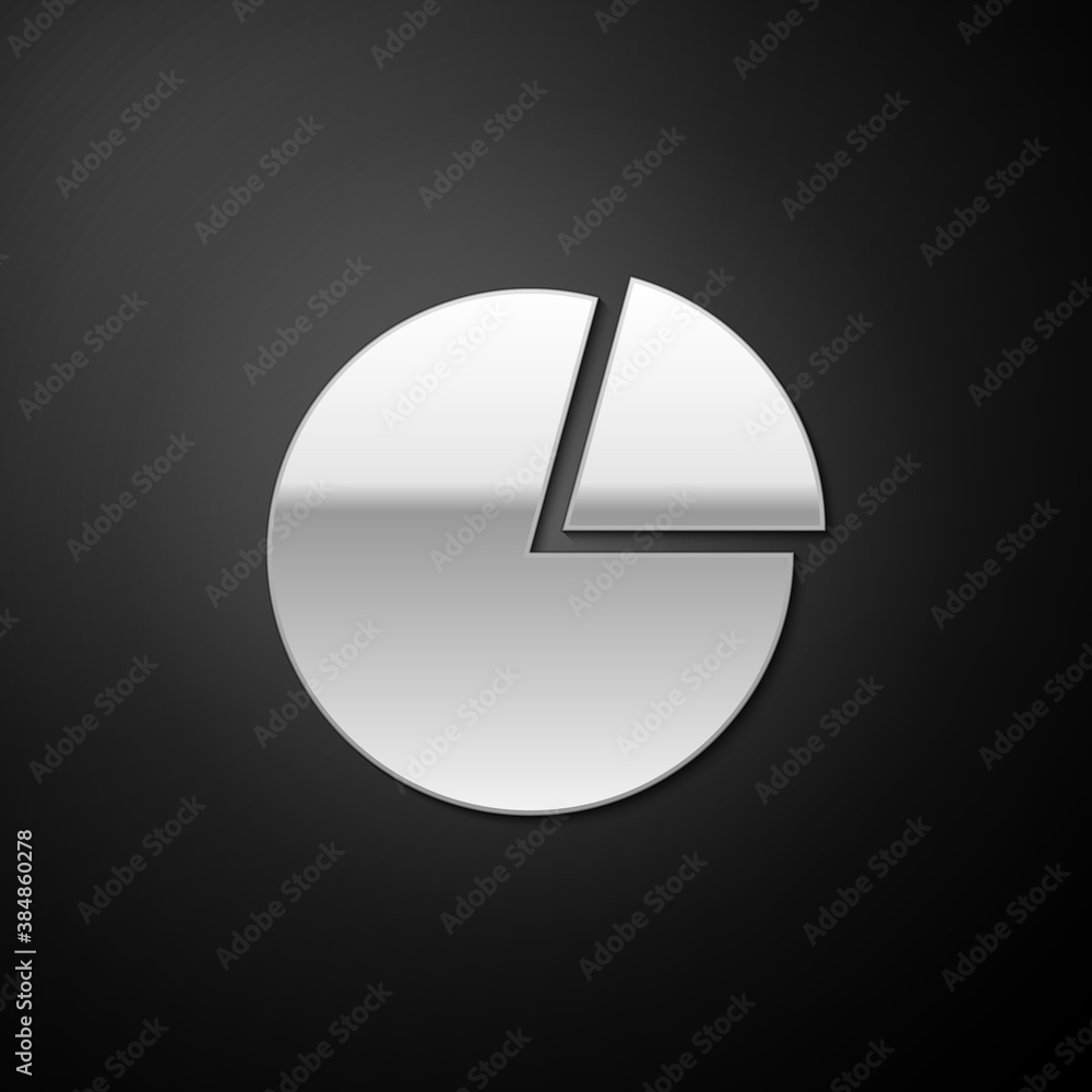 Poster silver pie chart infographic icon isolated on black background. presentation graph sign. diagram cha