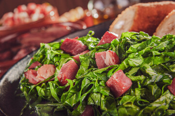 Sauteed kale with bacon - Close-up