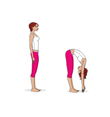 Girl does exercises on the floor against osteochondrosis. Spine training. Isolated on white background.