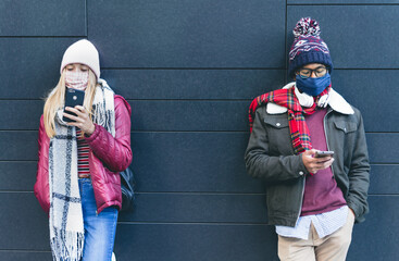 People wearing face mask and respecting social distance durind covid lockdown.
