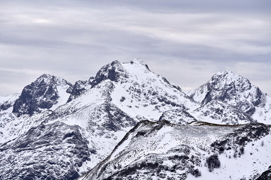 Snowy Mountain Peak in Leon, Castilla y Leon, Spain.