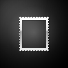 Silver Postal stamp icon isolated on black background. Long shadow style. Vector.