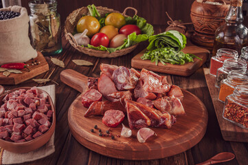 Ingredients for a typical brazilian meal feijoada