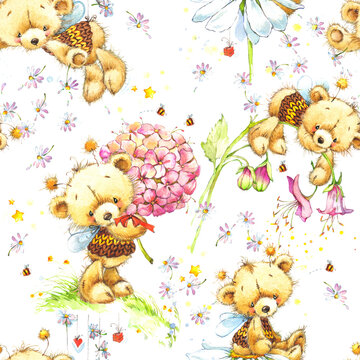 cute teddy bear seamless pattern. cartoon animal. kids Birthday background
