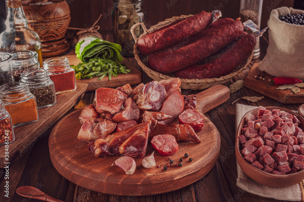 Wall mural ingredients for a typical brazilian meal feijoada