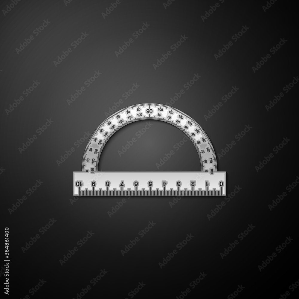 Poster silver protractor grid for measuring degrees icon isolated on black background. tilt angle meter. me