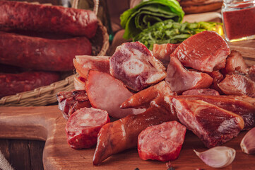 Smoked ingredients for a typical brazilian meal feijoada