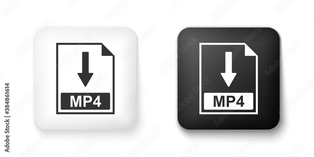 Poster black and white mp4 file document icon. download mp4 button icon isolated on white background. squar