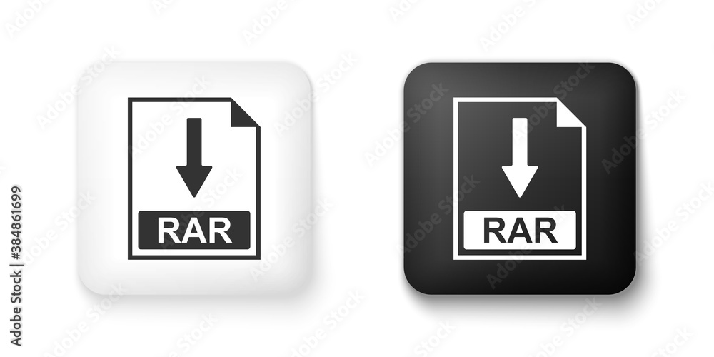 Poster black and white rar file document icon. download rar button icon isolated on white background. squar
