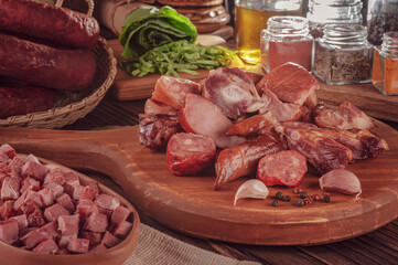 Ingredients for a typical brazilian meal feijoada