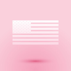 Paper cut American flag icon isolated on pink background. Flag of USA. Paper art style. Vector.