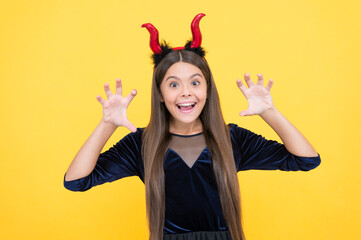 little monster. celebrate the holidays. cunning little demon. halloween devil girl. happy...