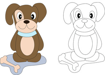 Page of coloring book for children. Cute dog. Hand painted animal sketches in simple style. T-shirt print, label, patch or sticker. Vector illustration.