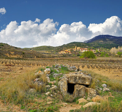 Neolithic Dolmen de la Cascaja near Abalos and village Pecina, La Rioja, Spain